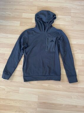 adidas Men's Hooded Pullover Sweatshirt in Charcoal Gray